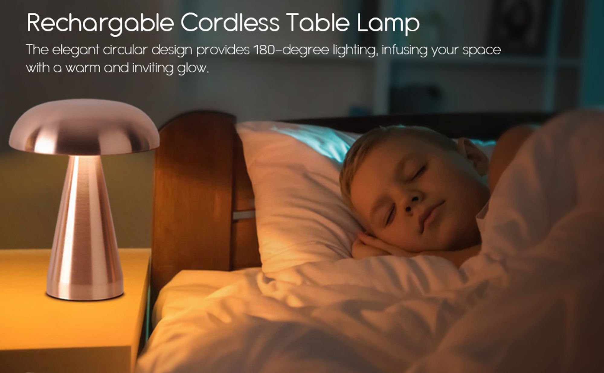 LED Akku Pilz-Tischleuchte Roségold Metall Dimmbar Kabellos USB Warmweiß Lampe Touch Tischlampe Nachttischlampe,Touch Steuerung Augenschutz Leselampe