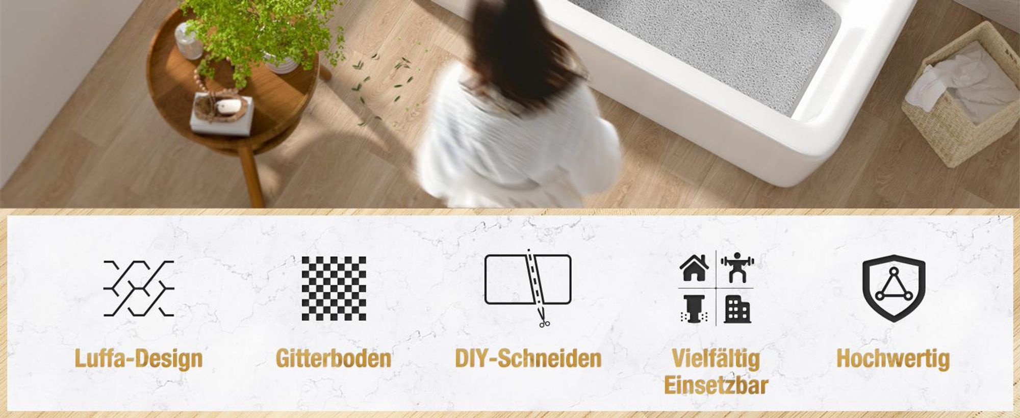 Badematte, Duschmatte, Badewannenmatte, rutschfest, Extra Lang Antirutschmatte Badewanne, 100x40cm, für Nassbereiche, Ohne Saugnapf