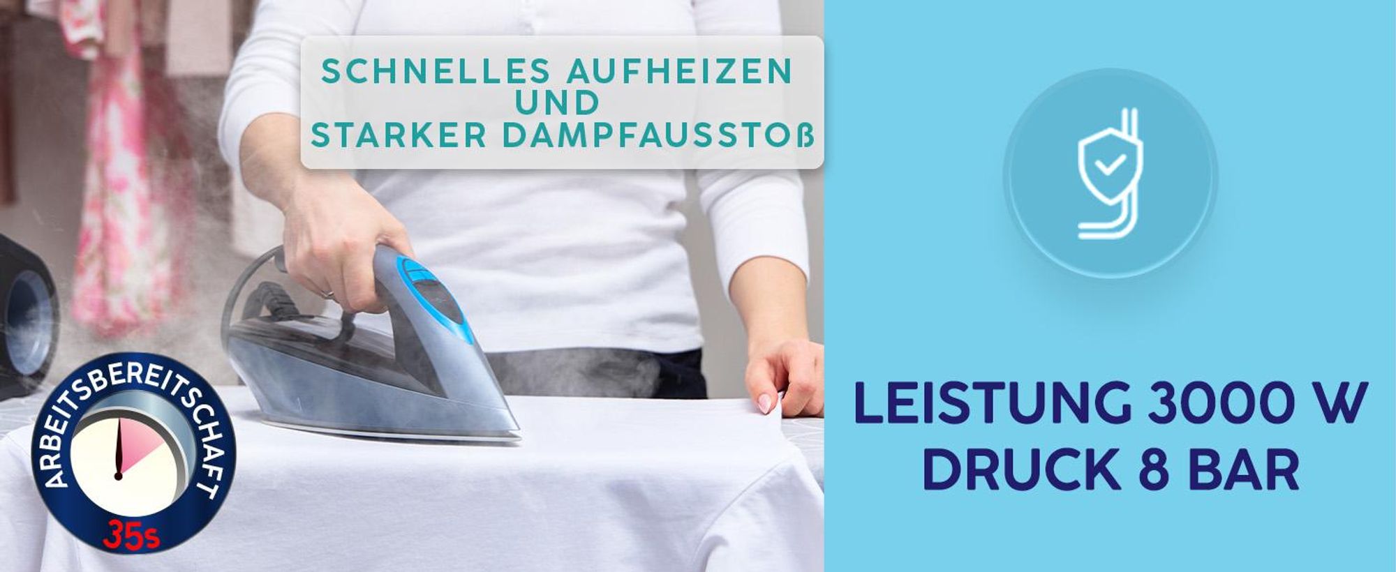 Dampfbügelstation - 3000W Dampfbügeleisen leistungsstark MPM MZE-28
