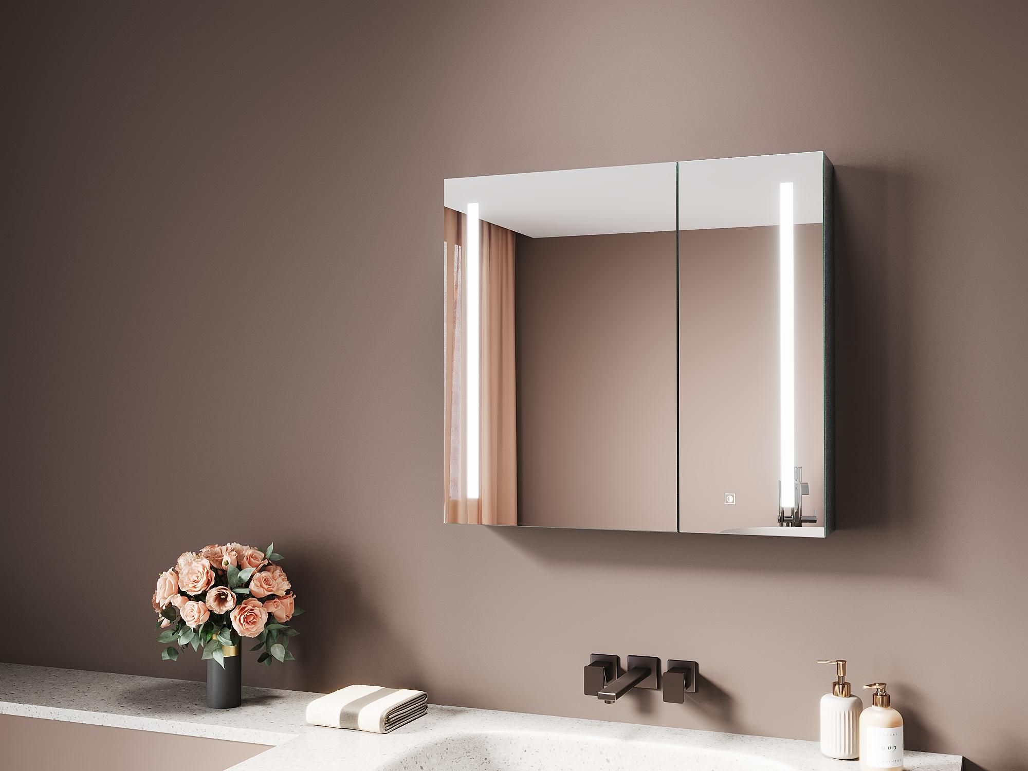 Sonni Doppeltüriger Spiegelschrank aus Eisen 50 x 65 x 13,3 cm, grau gesprenkelt, inklusive Kosmetikablage und Vergrößerungsspiegel