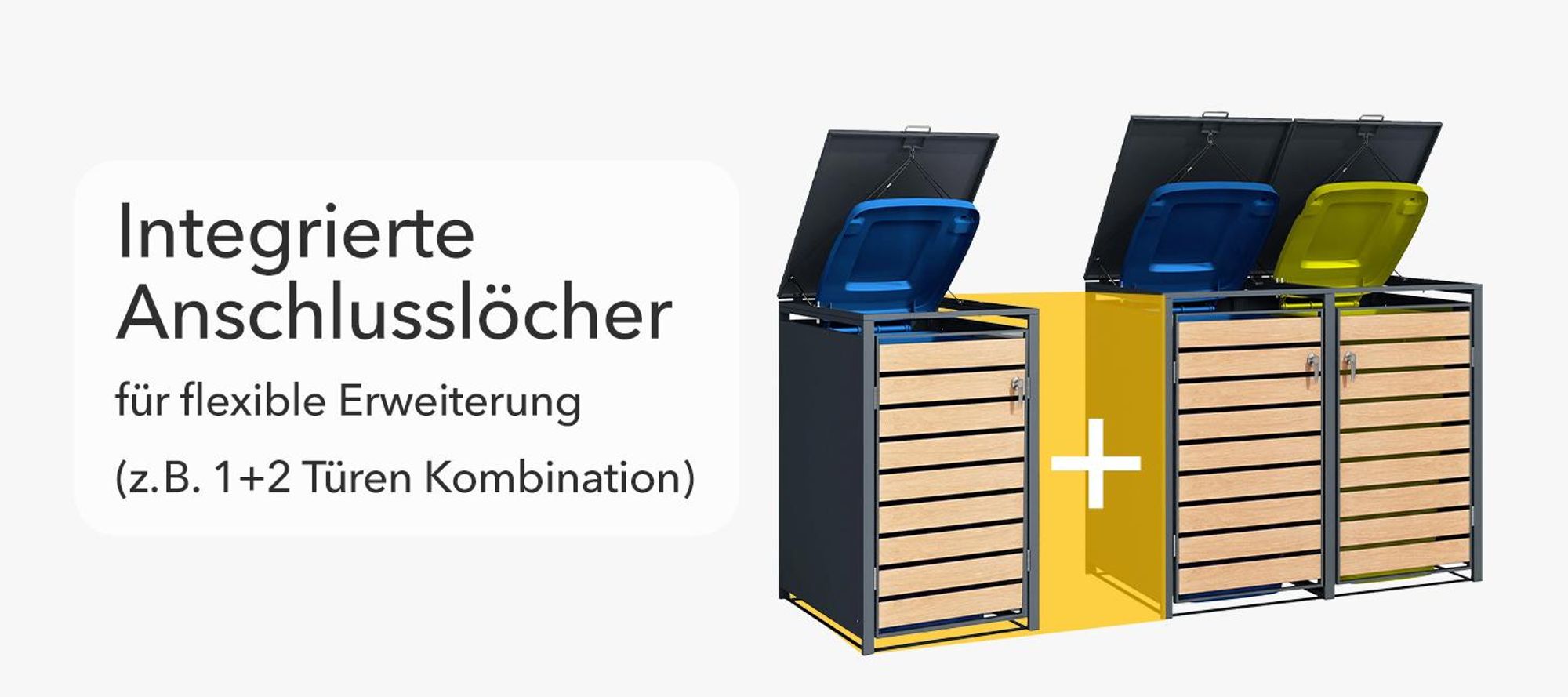 Mülltonnenbox Johan Anthrazitfarbene Mülltonnenverkleidung mit Holzdekor für 3 Tonnen