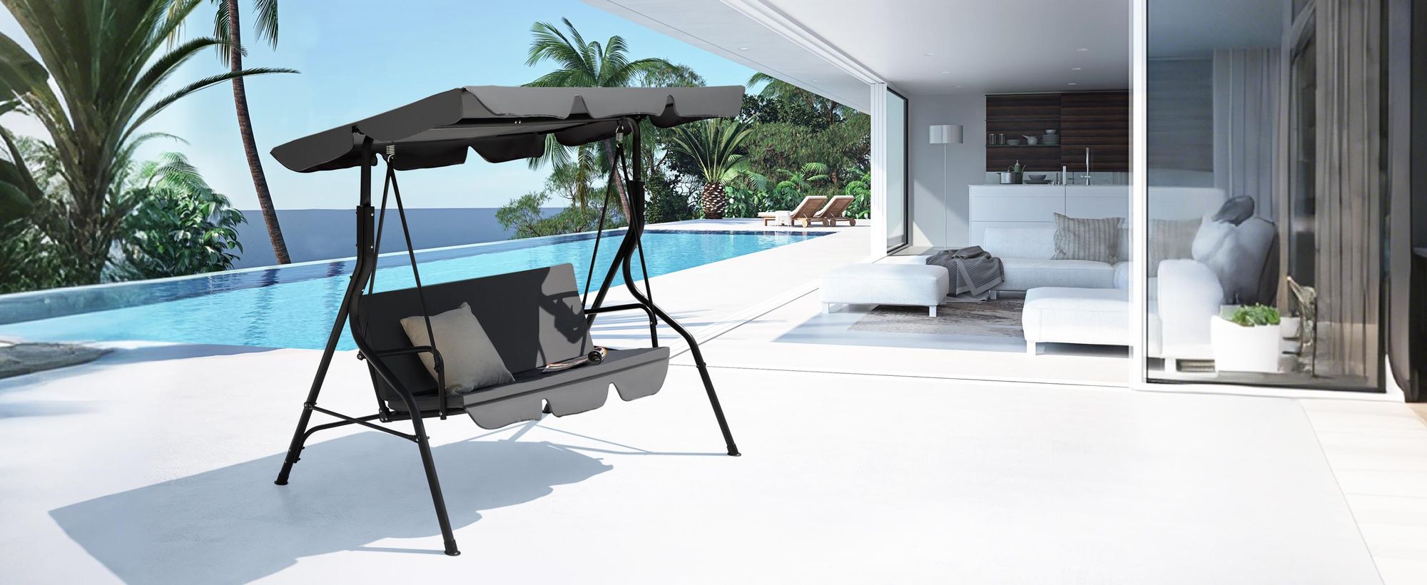 Avestar Hollywoodschaukel 3 Sitzer, Gartenschaukel, mit verstellbarem Dach, abnehmbarem Kissen