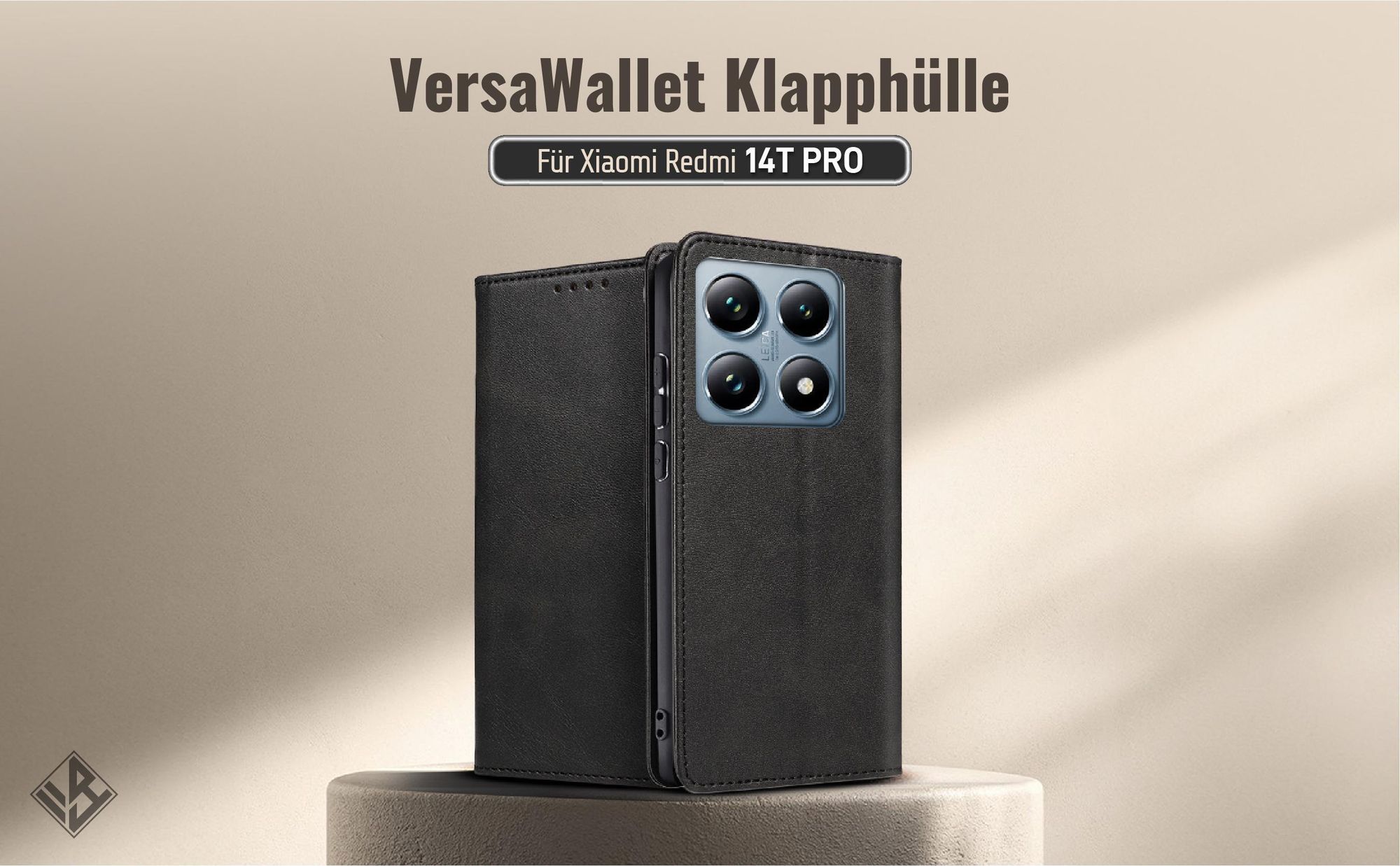 Schwarze Klapphülle für das Xiaomi 14T Pro mit Wallet-Funktion