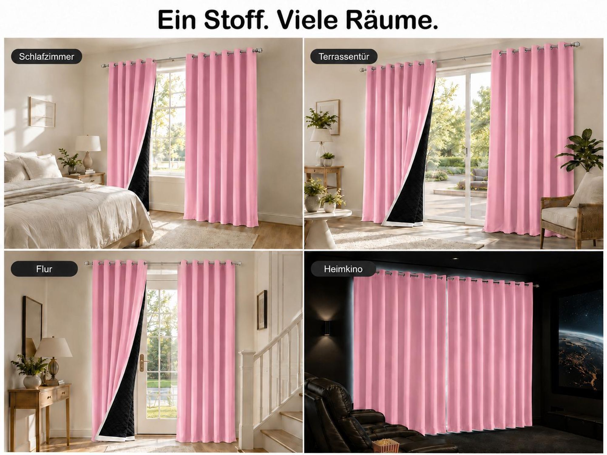 1x 100% Verdunkelung Thermo Vorhänge Rosa Blickdicht Verdunkelungsvorhang mit Ösen Einfarbige, 132*213cm