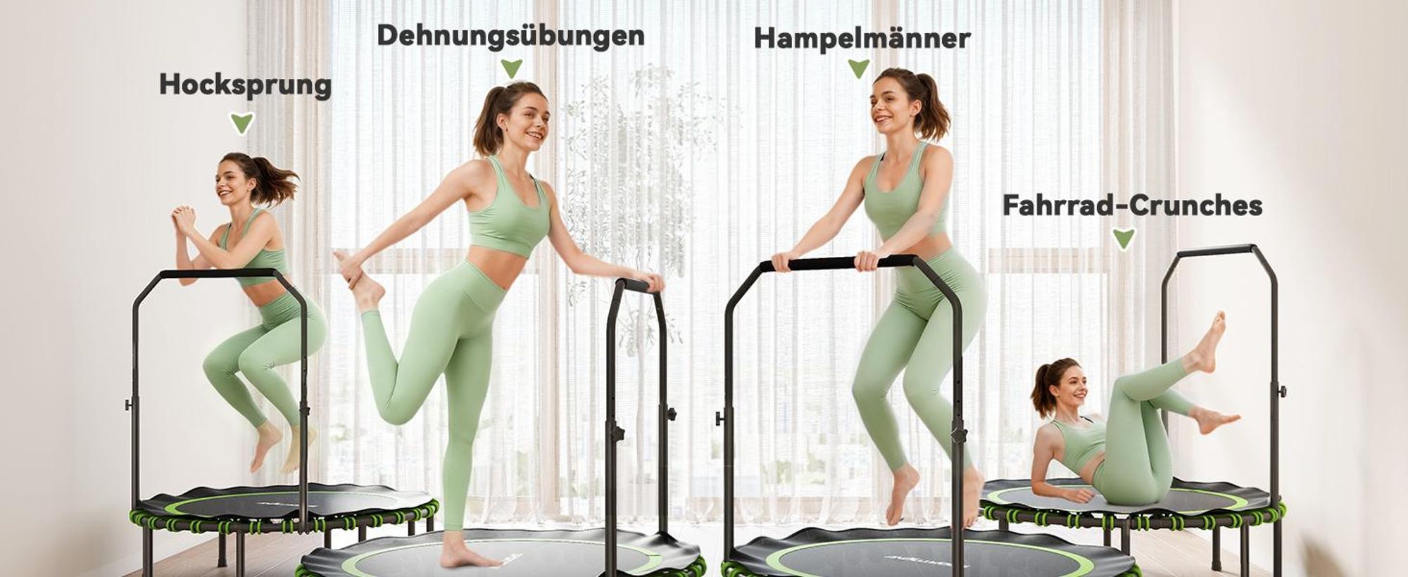 SPORTNOW Fitness Trampolin klappbar Ø122cm Mini Trampoline mit 5 Handgriffstufen