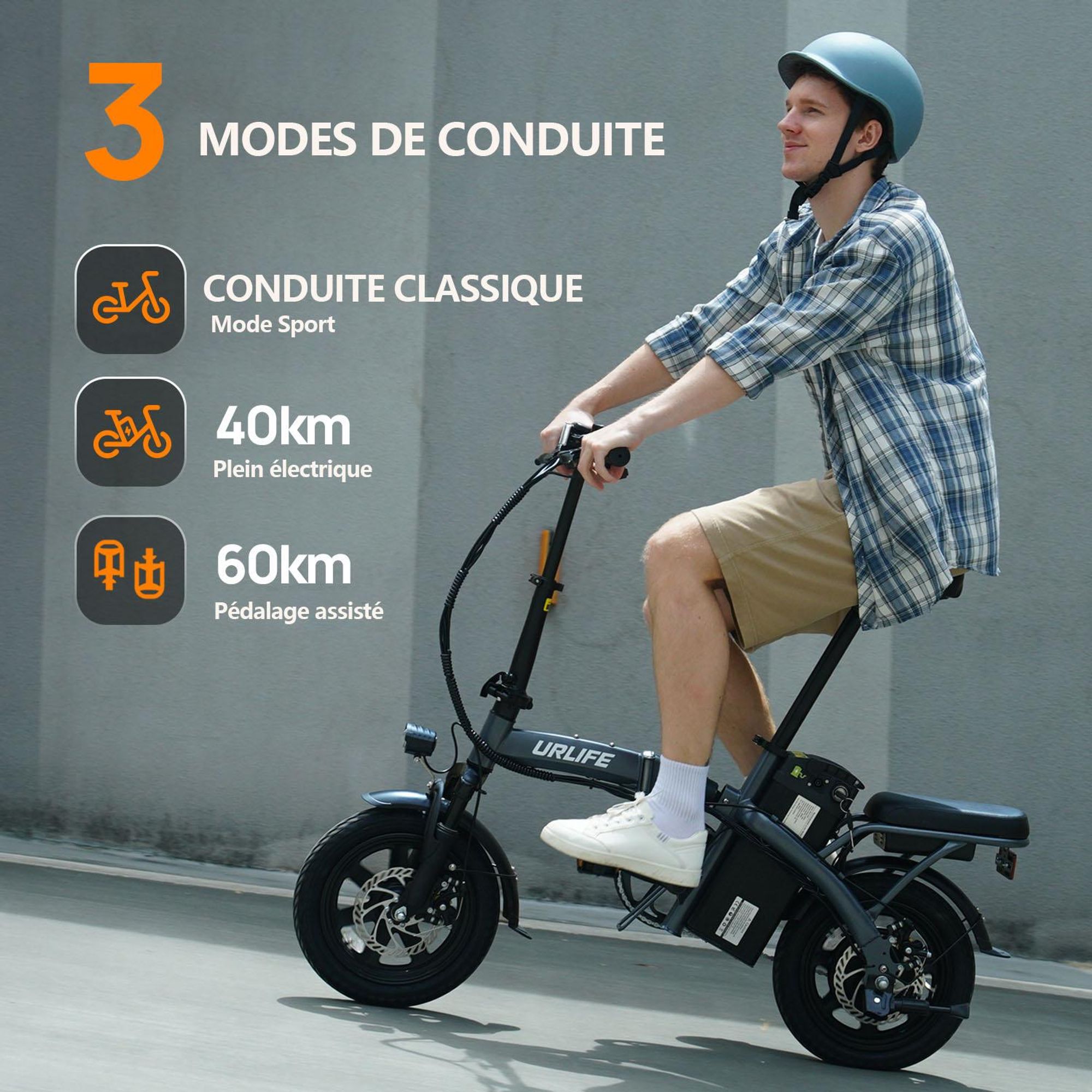 Vélo électrique URLIFE F1L - Moteur 250W Batterie 48V 7.5Ah Pneus De 14 Pouces  Freins à Disque - Noir