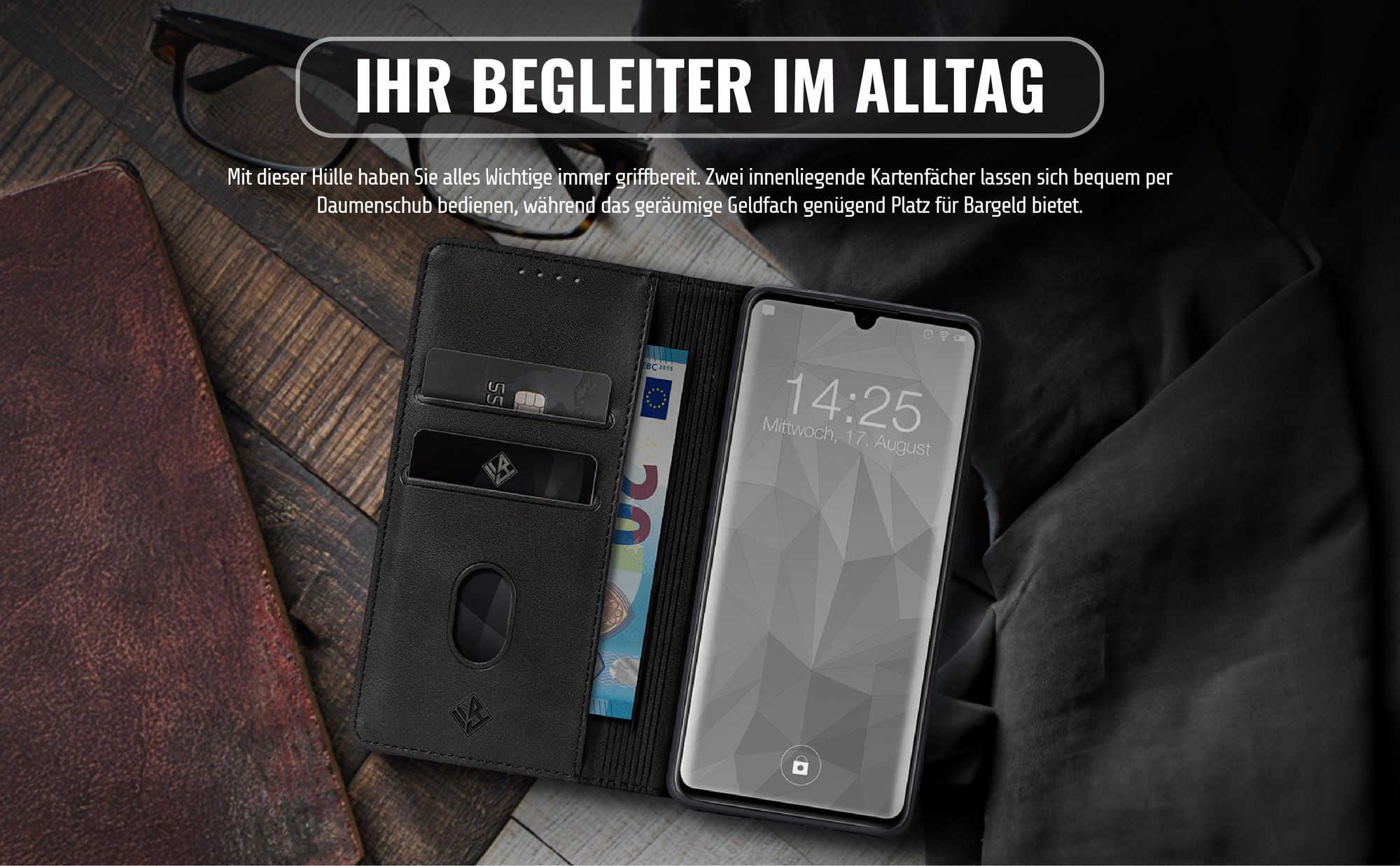 Edle Schutzhülle für Huawei P30 Pro mit Kartenfächern und Geldfach