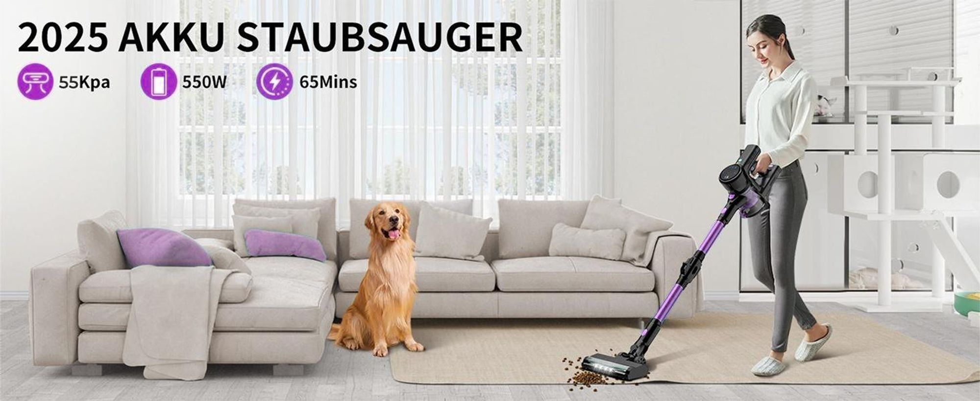 55000Pa/550W/65Min Staubsauger Kabellos, Akku Staubsauger SuperLeise, Handstaubsauger mit LED Display, Stabstaubsauger für Hartböden Teppiche, HEPA
