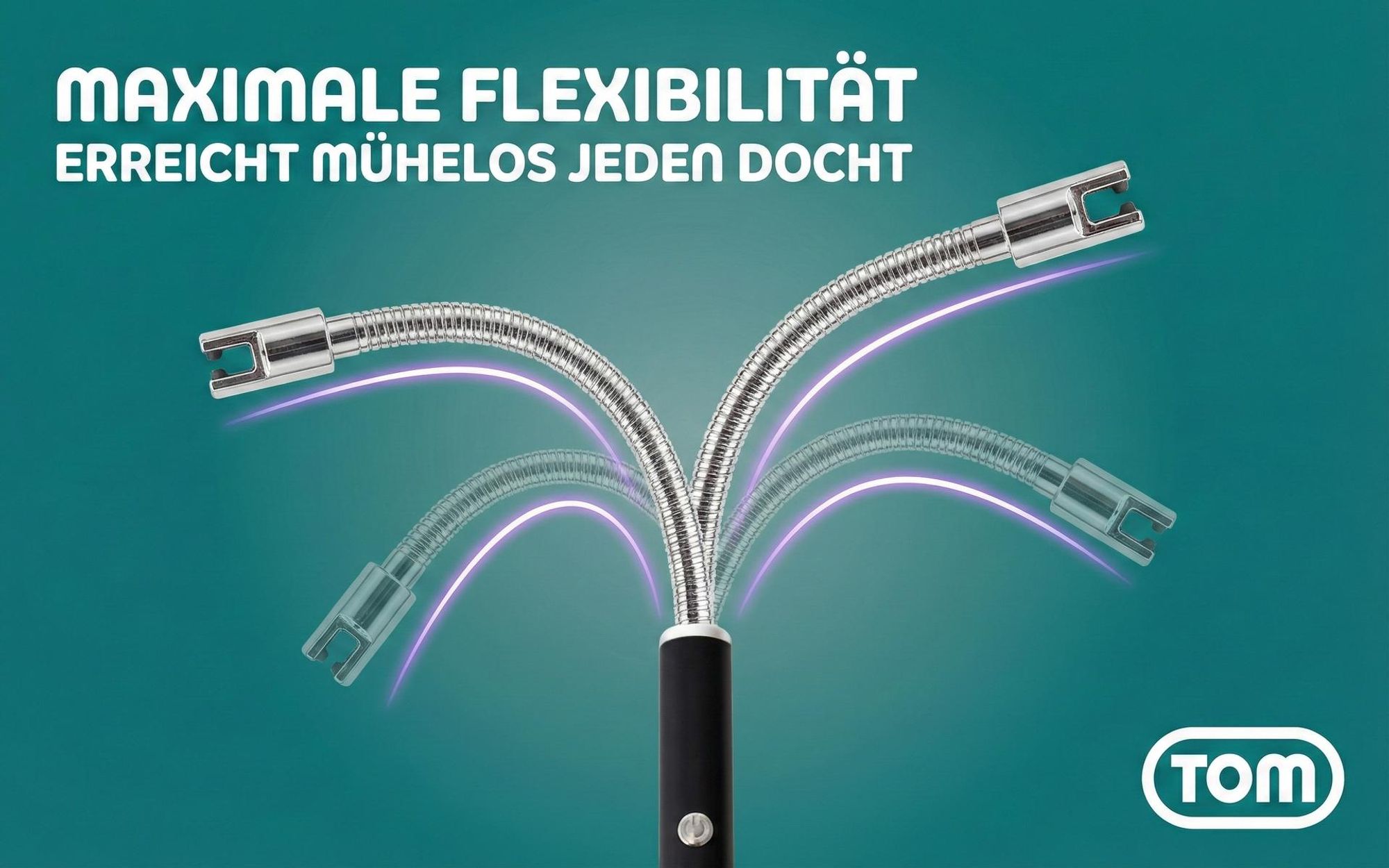 TOM Lichtbogenfeuerzeug | 25,5 cm | biegsamer Stab | mit USB Kabel | 360° biegbar