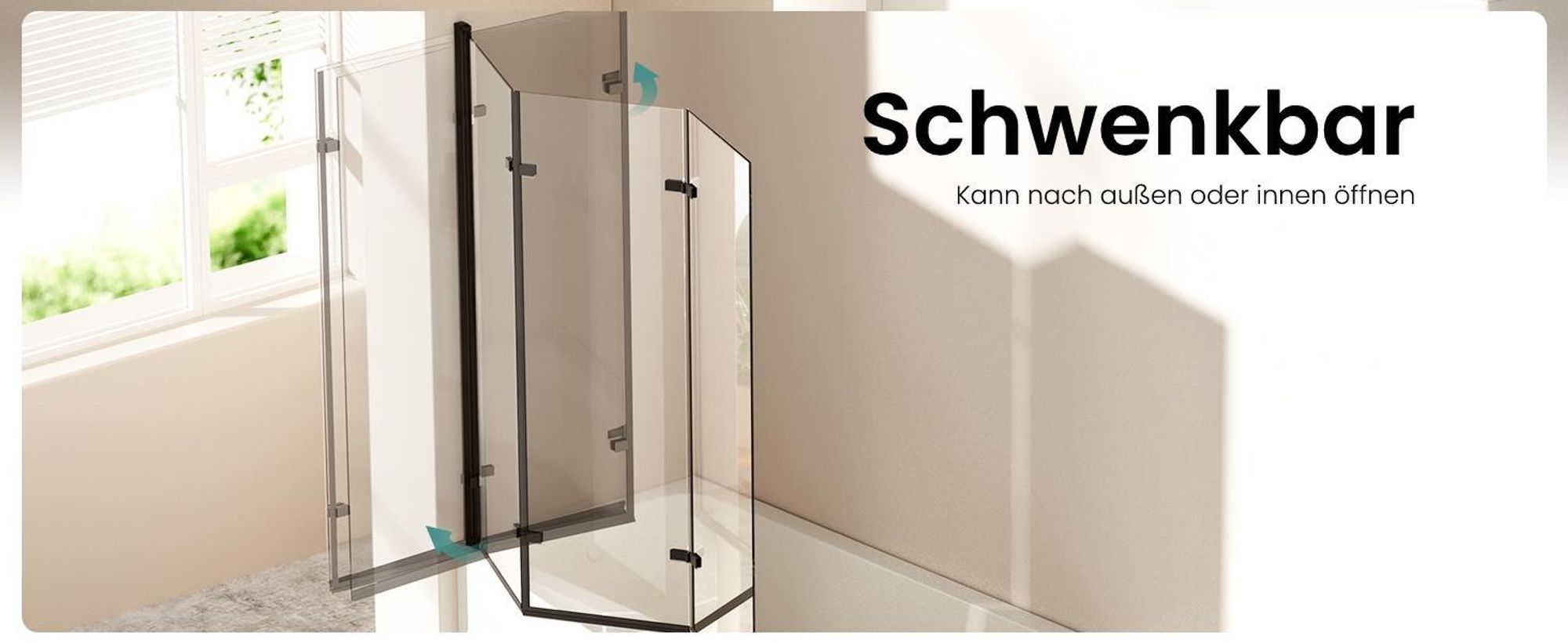 EMKE Duschabtrennung 130 x 140cm Mattschwarzer Rahmen Badewanne Faltwand Nanobeschichtungen ESG Sicherheitsglas Duschwand Glas für Badewannen