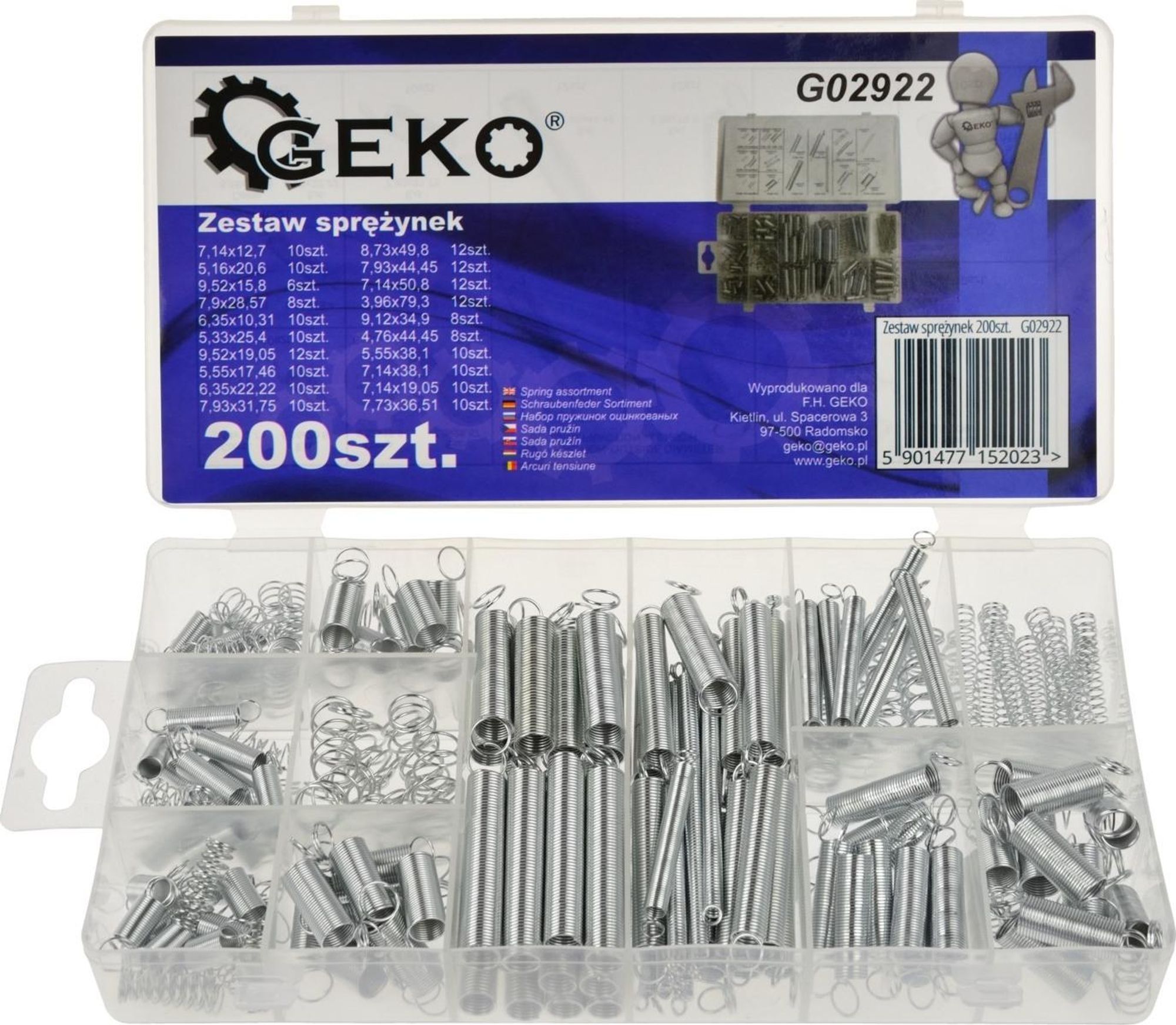 GEKO | Feder Sortiment Set Kit, 200tlg, Verschiedene Zugfedern, Schwingfedern, Edelstahl Druckfedern