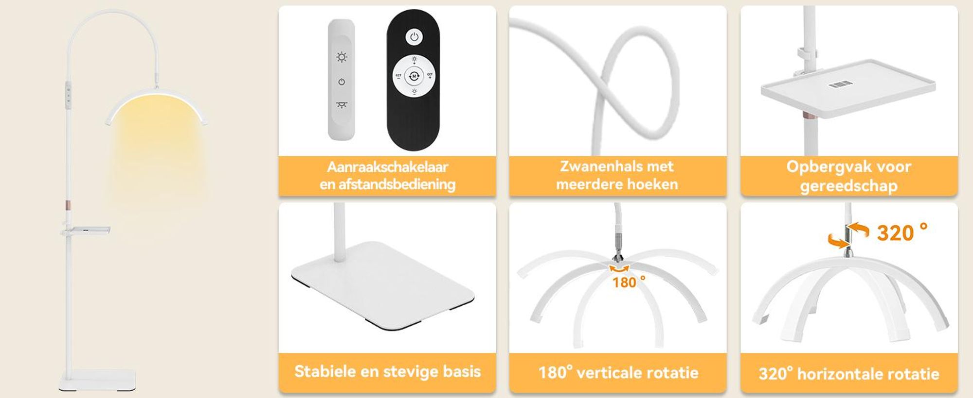 Puluomis LED-schoonheidslamp, verstelbare lamp met afstandsbediening, 3 kleurtemperaturen en traploos dimbaar, 320° verstelbare hals voor wimperextensions