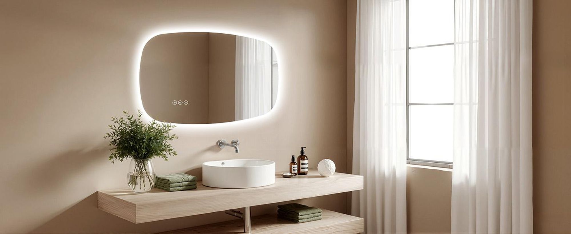 S'AFIELINA 95×60 cm Wandspiegel LED – Badspiegel mit Beleuchtung, HD-Glas , dimmbar, 3-farbige LED, Anti-Beschlag, horizontal & vertikal aufhängbar