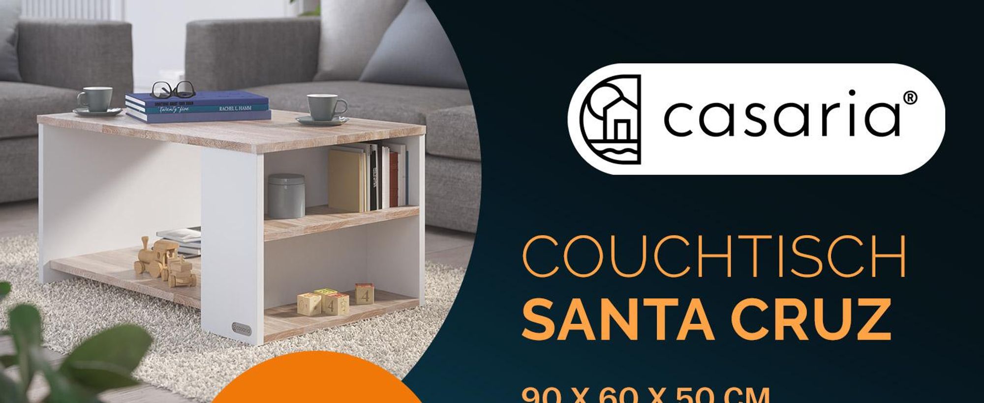 CASARIA Couchtisch mit Stauraum Weiß Eiche