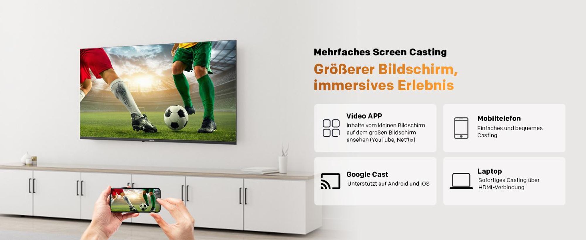 coocaa 40 Zoll (100cm) QLED FHD Smart TV – Google TV, HDR10, Dolby Audio, Bluetooth 5.1, EyeCare & Google Cast, Ideal für WM 2026 & Schlafzimmer