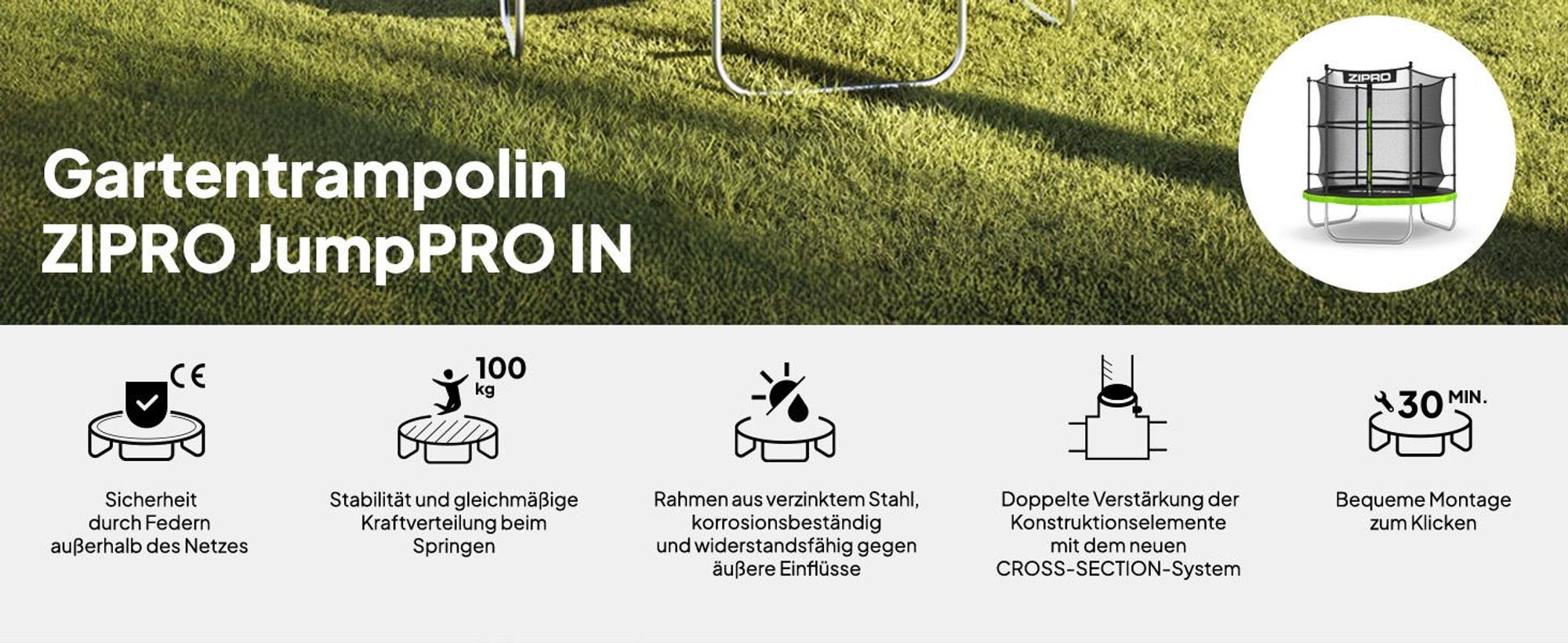 ZIPRO Trampolin Jump Pro IN | 6FT Ø 183cm | Gartentrampolin Kindertrampolin Komplett-Set inkl. Innennetz, Randabdeckung, Outdoor, Grün