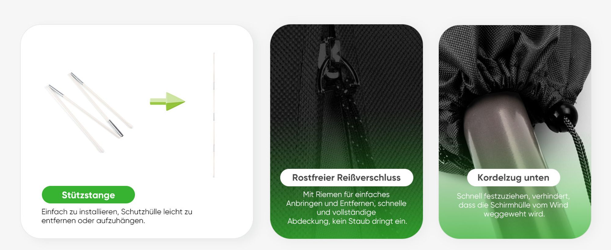 Sekey Schutzhülle für Doppelsonnenschirm Oval aus 600D Oxford Gewebe mit Reißverschluss und Stab, Schwarz