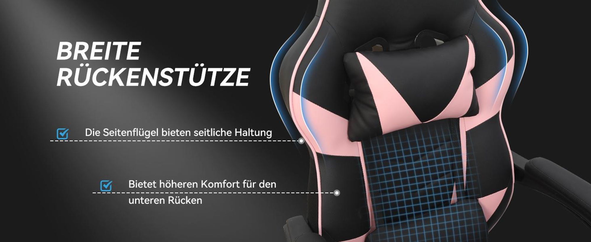 Puluomis Gaming Stuhl mit Massage und Fußstütze 150kg, Bürostuhl Ergonomisch Chefsessel Schreibtischstuhl Racing Stuhl Computerstuhl Rosa Pink Schwarz
