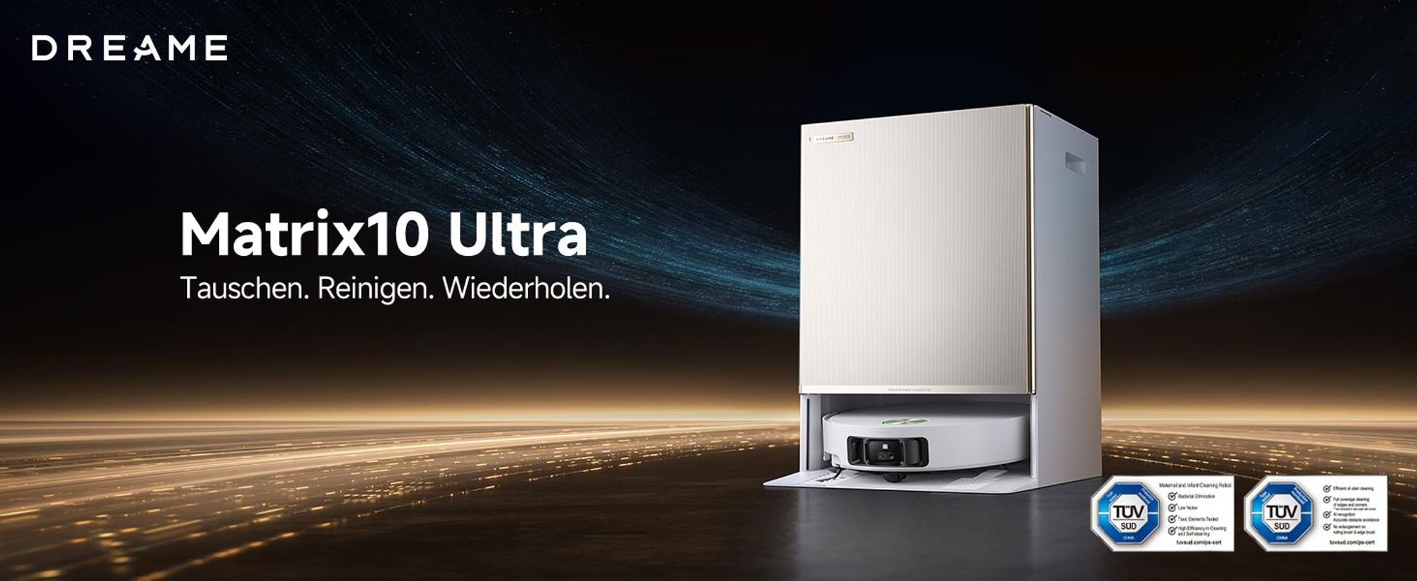 Dreame Matrix 10 Ultra Roboter Staubsauger und Bodenwischer,30kPa,Mehrfach-Moppschaltung,KI-Hindernisvermeidung,Anti-Tangle,100℃ Selbstreinigung,Weiß
