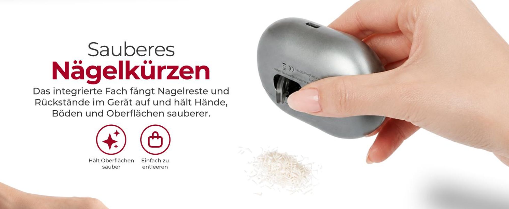 Glissimo 3in1 Elektrischer Nagelknipser mit Fräser für Finger und Zehen mit Polieraufsätzen sicher für Babys Kinder und Erwachsene