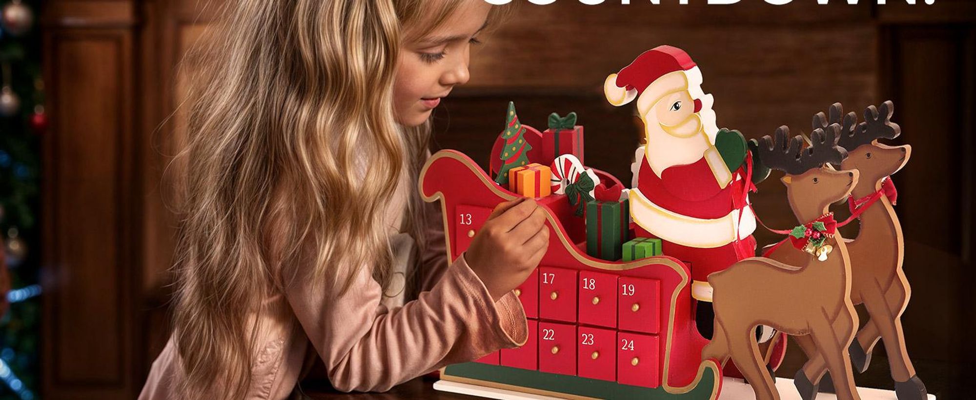 SPIELWERK® Wiederverwendbarer Adventskalender Schlitten zum Befüllen 24 Türchen Bunt Bemalt Weihnachten Kinder DIY weihnachtliche Holz Dekoration