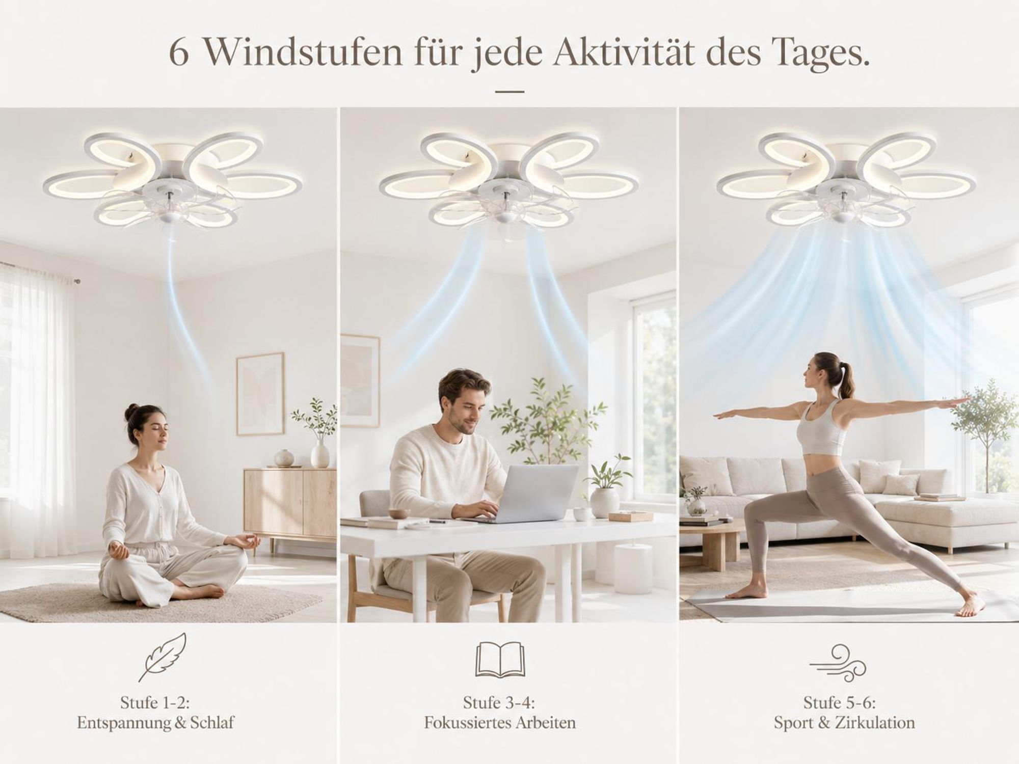 65CM Deckenventilator Mit Beleuchtung Und App Fernbedienung, 36w Smart Lampe Mit Ventilator, 6 Stufen Wind, Lichtfarbe Dimmbar, Schlafzimmer Esszimmer