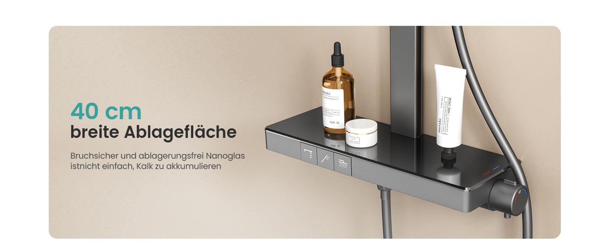 EMKE Duschsystem mit Thermostat,  Duschpaneel, Luxus-Regendusche 36x24cm, 3-in-1 Bad- & Duscharmaturen für Ihr modernes Bad, KTW, Anthrazit Matt