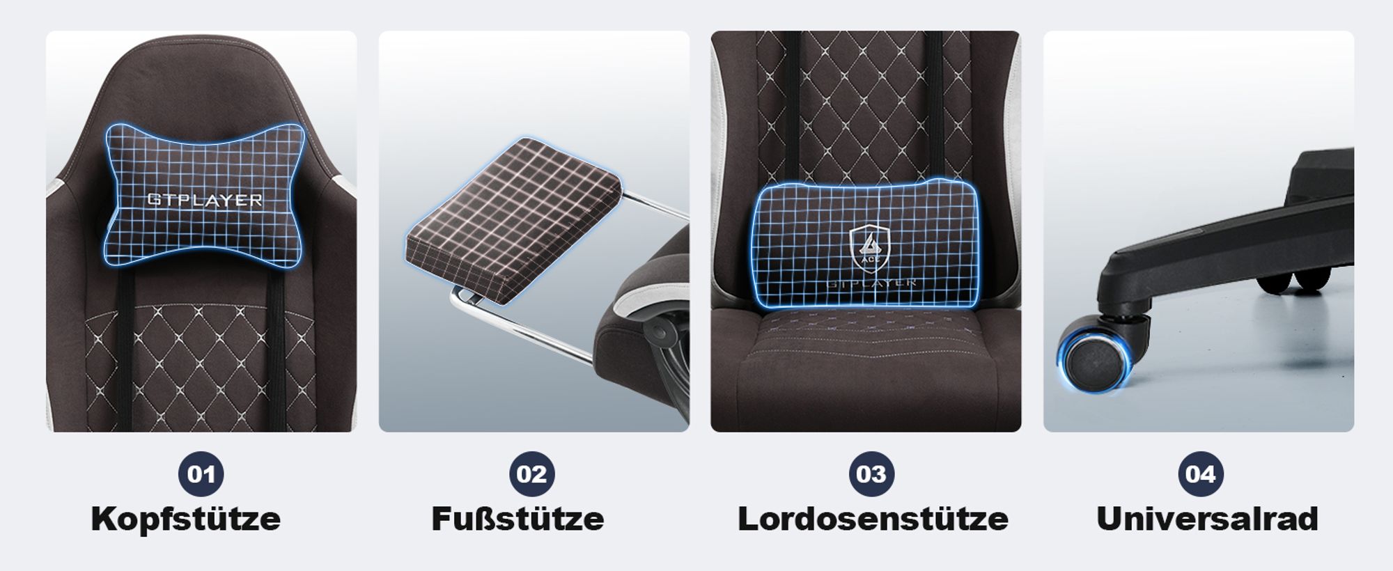 PLAYER Gaming Stuhl Ergonomischer Gaming Sessel Schreibtischstuhl PC Gamer Racing Stuhl mit Stoffoberfläche, Federsitzkissen, Verbindungsarmlehnen