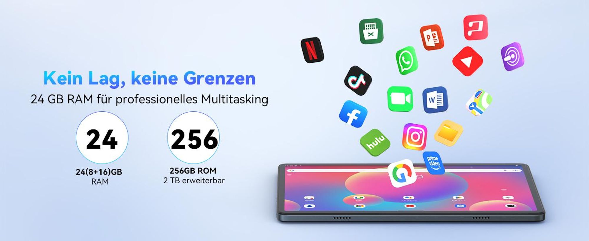 VekfulPC 10 Zoll Set Tablet, 24(8+16)GB RAM+256GB ROM (2TB TF), Android 16/5000mAh/Widevine L1/5G WiFi/Face ID, Grau