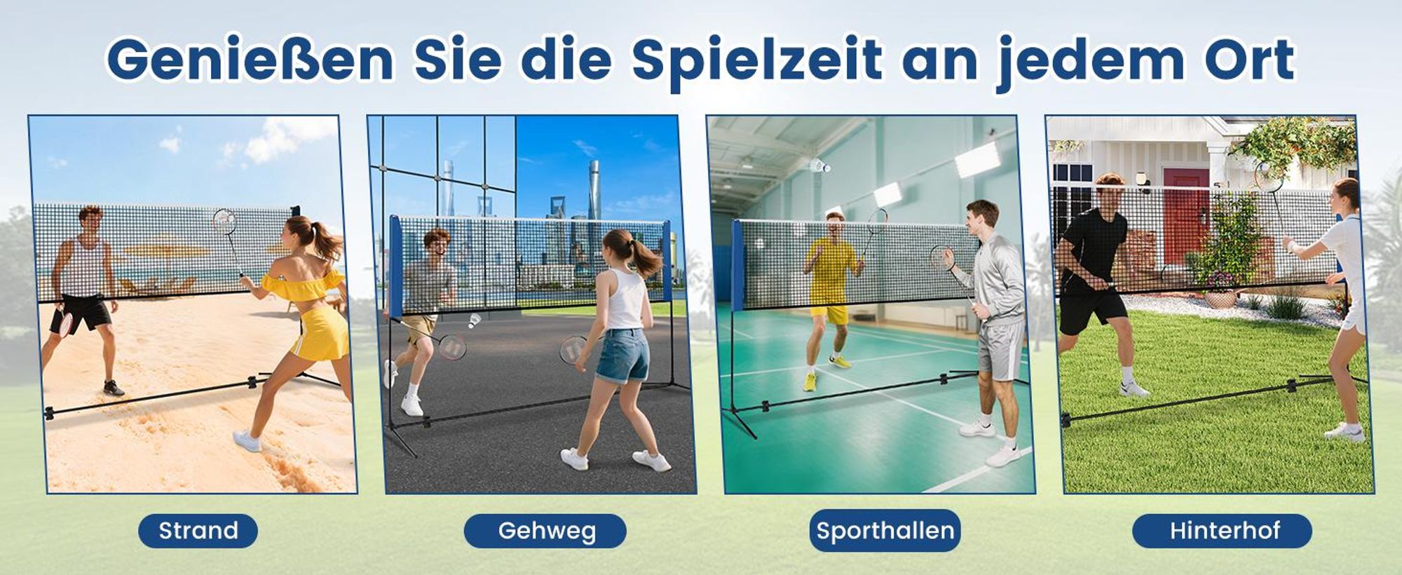 COSTWAY Badmintonnetz Outdoor, Federballnetz höhenverstellbar mit 2 Federbällen & Tragetasche, Badminton Set tragbar mit Netz