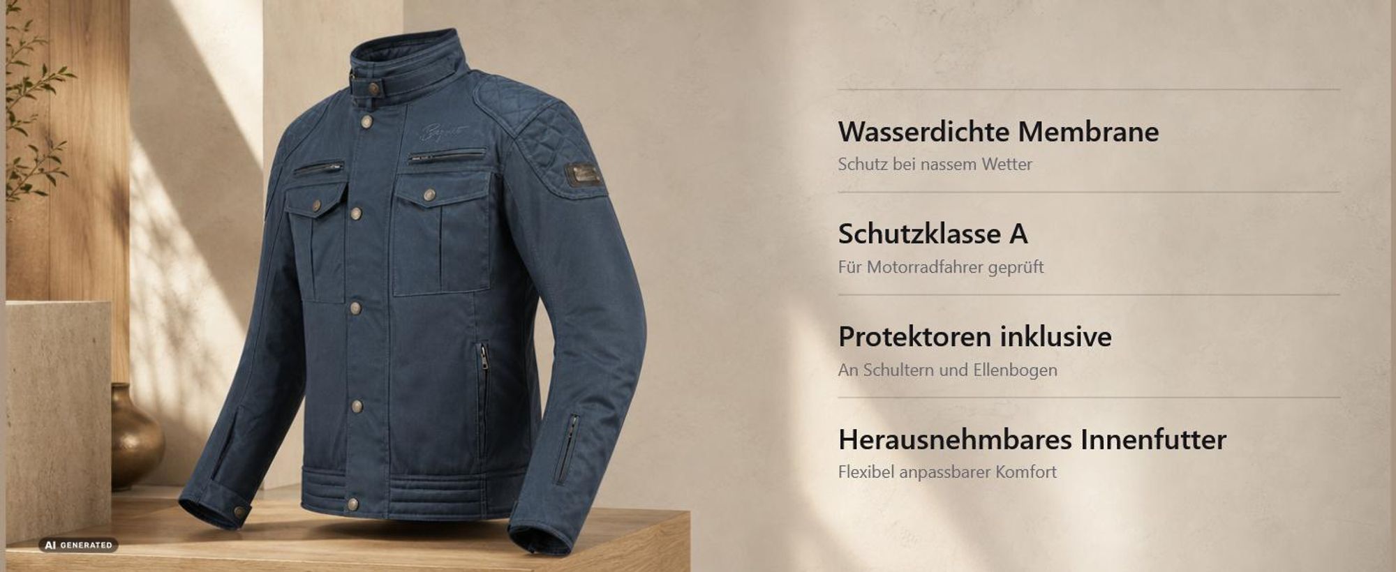 Bogotto Barton wasserdichte Motorrad Wachsjacke, schwarz, M