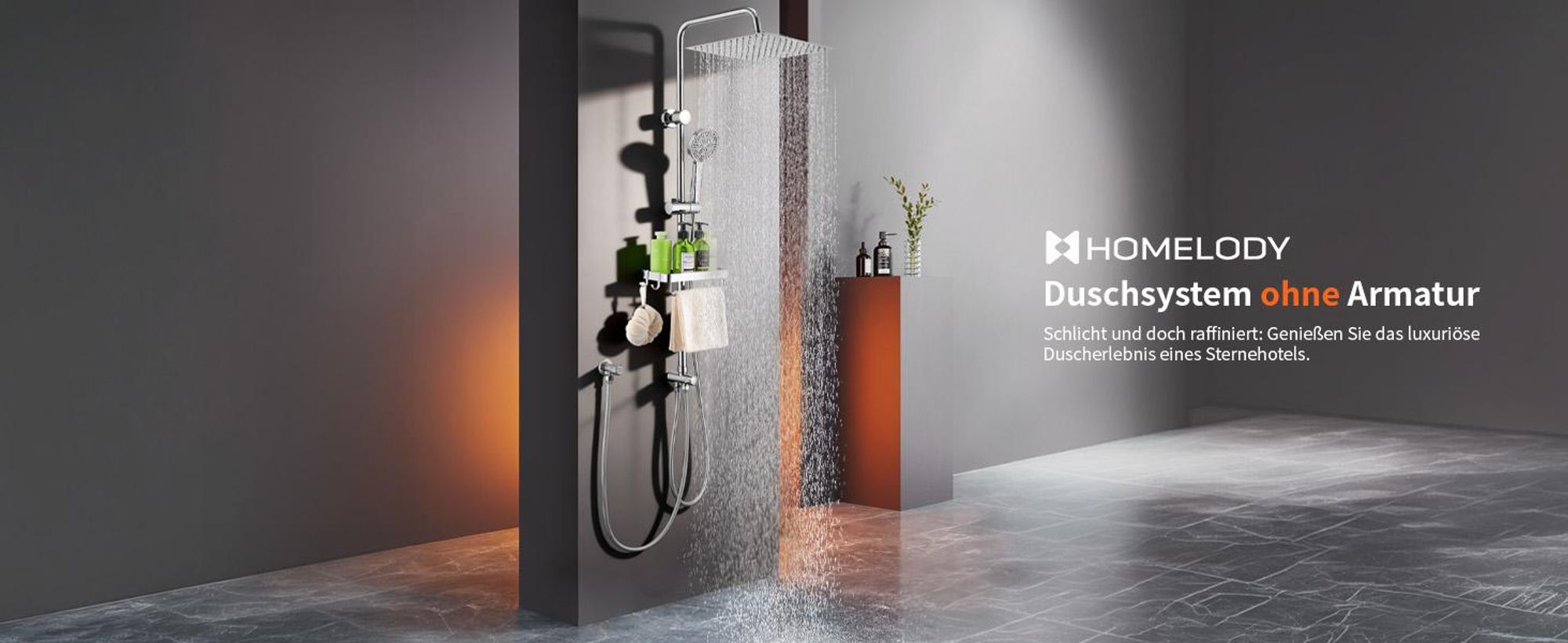 Homelody Duschsystem ohne Armatur, Duschset Duschsäule mit SUS304 Edelstahl Duschablage 30cm kopfbrause & Handbrause Quadratisch 3 Strahlarten Chrom