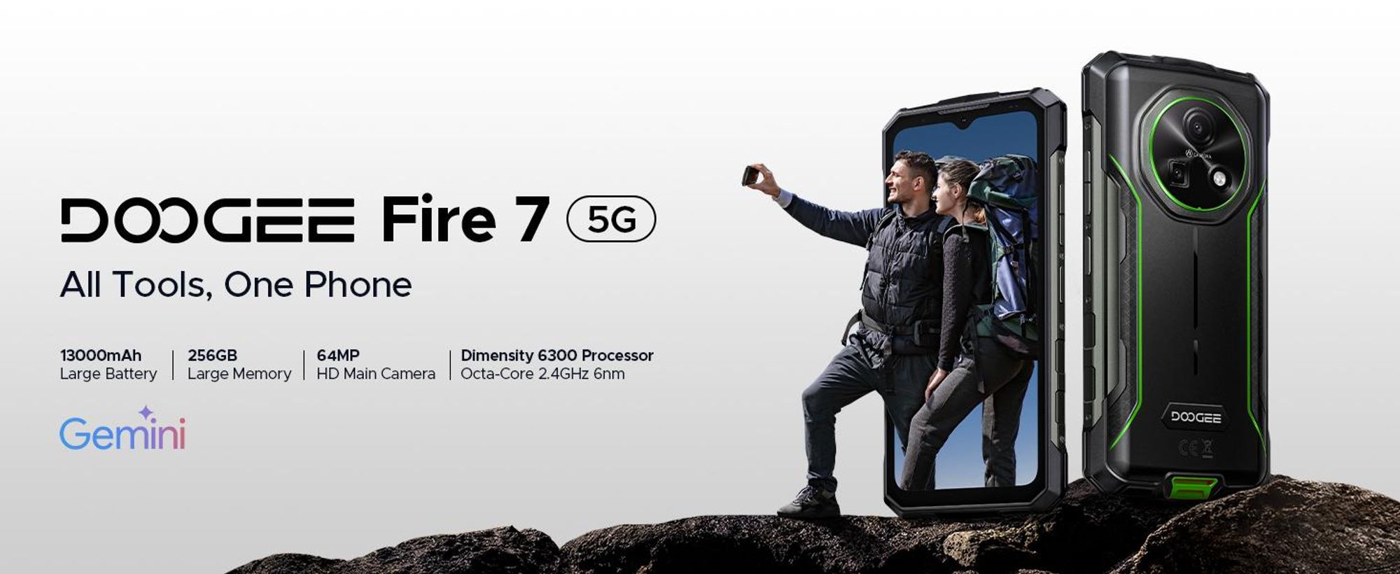 DOOGEE Fire 7 – Robustní outdoorový smartphone, 5G, Android 16, ochrana IP68/IP69K, 6,6" displej s obnovovací frekvencí 90 Hz, baterie 13000 mAh, 36+128 GB paměti, 64MP fotoaparát, NFC, čtečka otisků prstů, dual SIM, bez smlouvy