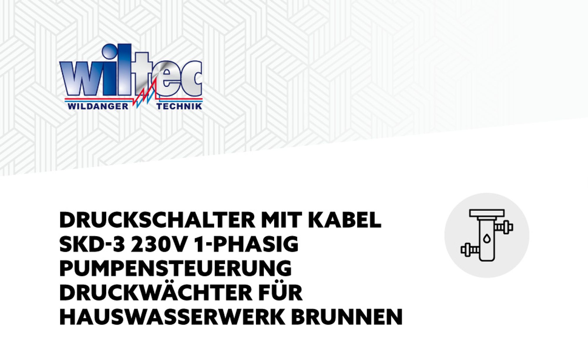 Wiltec Druckschalter mit Kabel SKD-3 230V bis 10 bar, Druckwächter mit Trockenlaufschutz für Hauswasserwerke und Pumpen, zuverlässige Pumpensteuerung