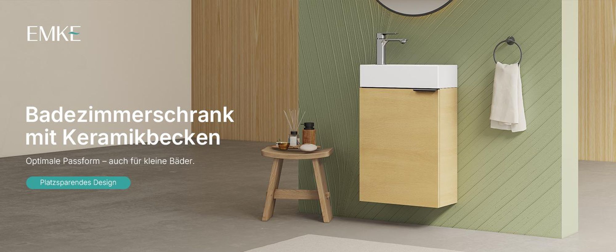EMKE Waschbeckenunterschrank mit waschbecken 417×240×646 mm inkl. Armatur, Badmöbelset Waschtischunterschrank verstellbarer Einlegeboden Eiche Natur