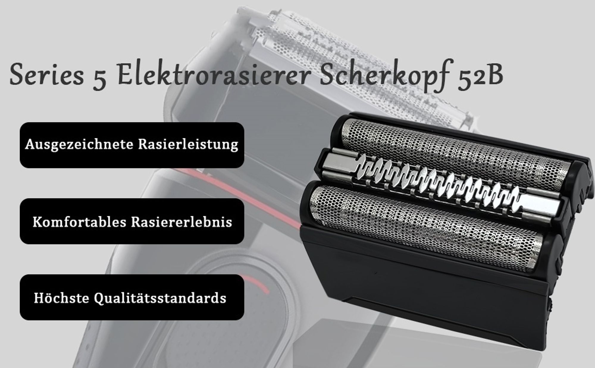 4X Scherkopf für Braun Series 5, 52B/52S, Ersatzscherkopf kompatibel Braun, Rasierkopf austauschbar, waschbar, Kombipack