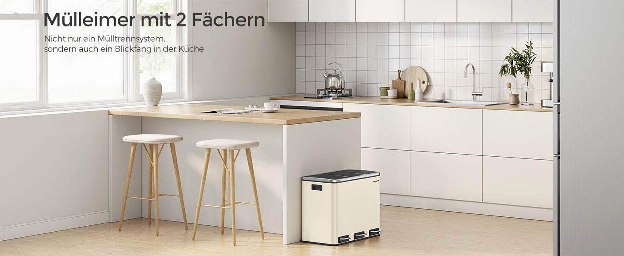 SONGMICS Mülleimer Küche, 3 x 18 L, Mülltrennsystem 3 Fächer, Abfalleimer, Treteimer, für gelben Sack