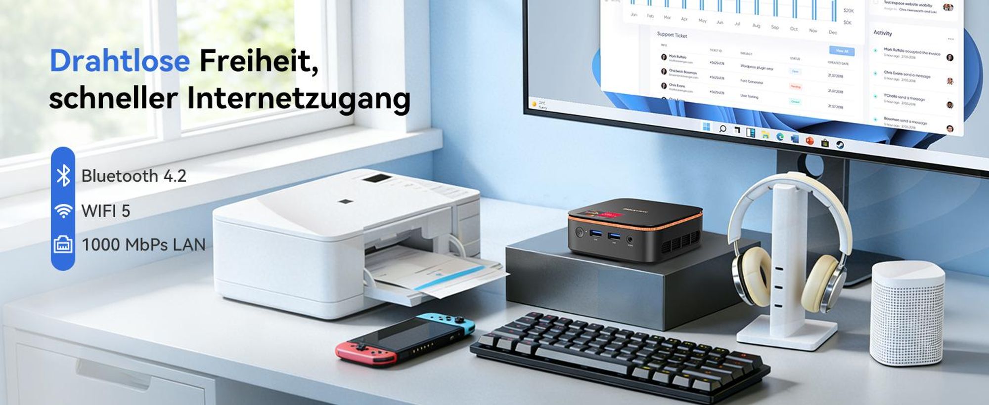 Blackview MP20 Ryzen 3  3300U Desktop-PC, Win 11Pro 3,6 GHz, 16GB RAM 512GB SSD M.2 Mini Computer, 4K Dual Display, WiFi 6, für Zuhause Büro