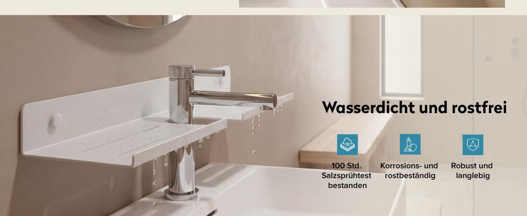 doporro Waschbecken Ablage 60cm über dem Wasserhahn, Badezimmer Regal Montage mit oder ohne Bohre, Waschbecken-Wasserhahn-Organizer, Sandweiß Reglo-17
