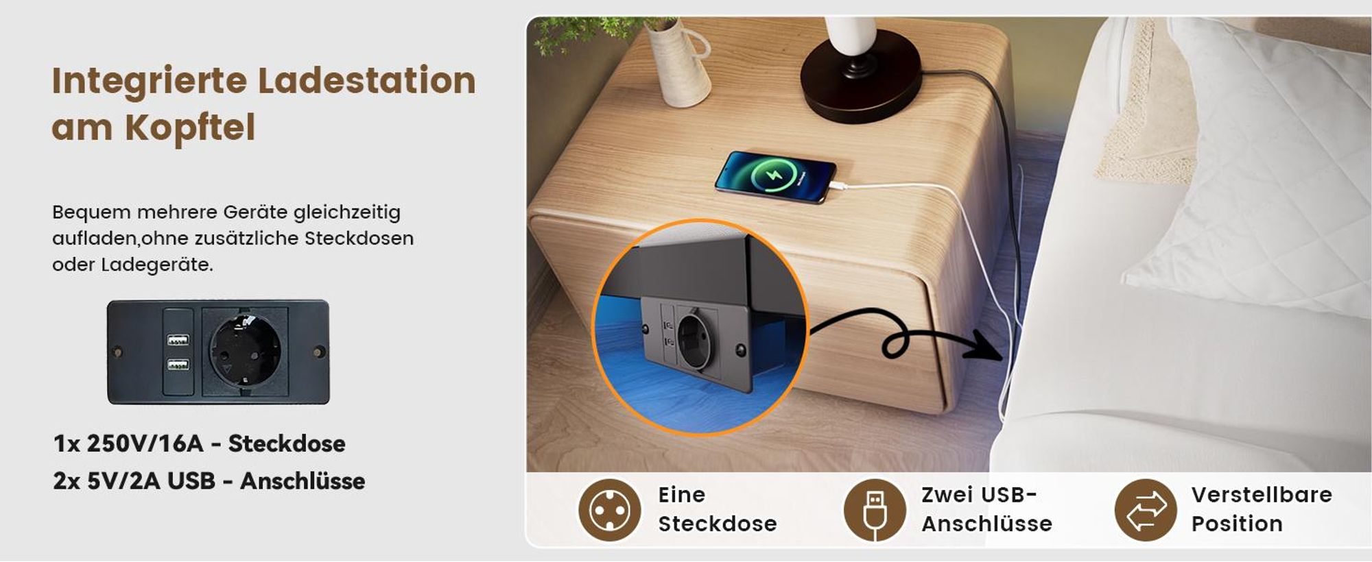 COMHOMA Bettrahmen Metallbett Gästebett Bettgestell aus Metall, mit LED & Steckdosen, Jugendbett 90x200, App & Fernbedienung, stabile Konstruktion