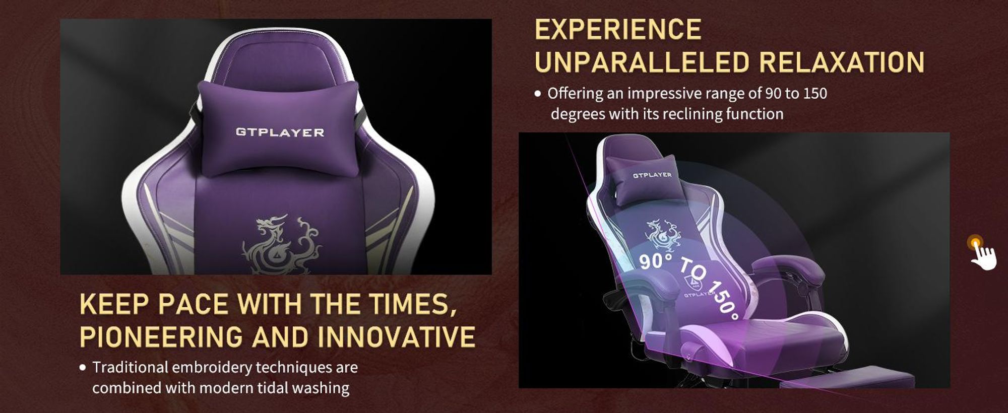 GTPLAYER Krzesło dla graczy Krzesło dla graczy z głośnikami Bluetooth i podnóżkiem, krzesło biurowe Dragon Series, ergonomiczne krzesło obrotowe, krzesło komputerowe Fioletowy