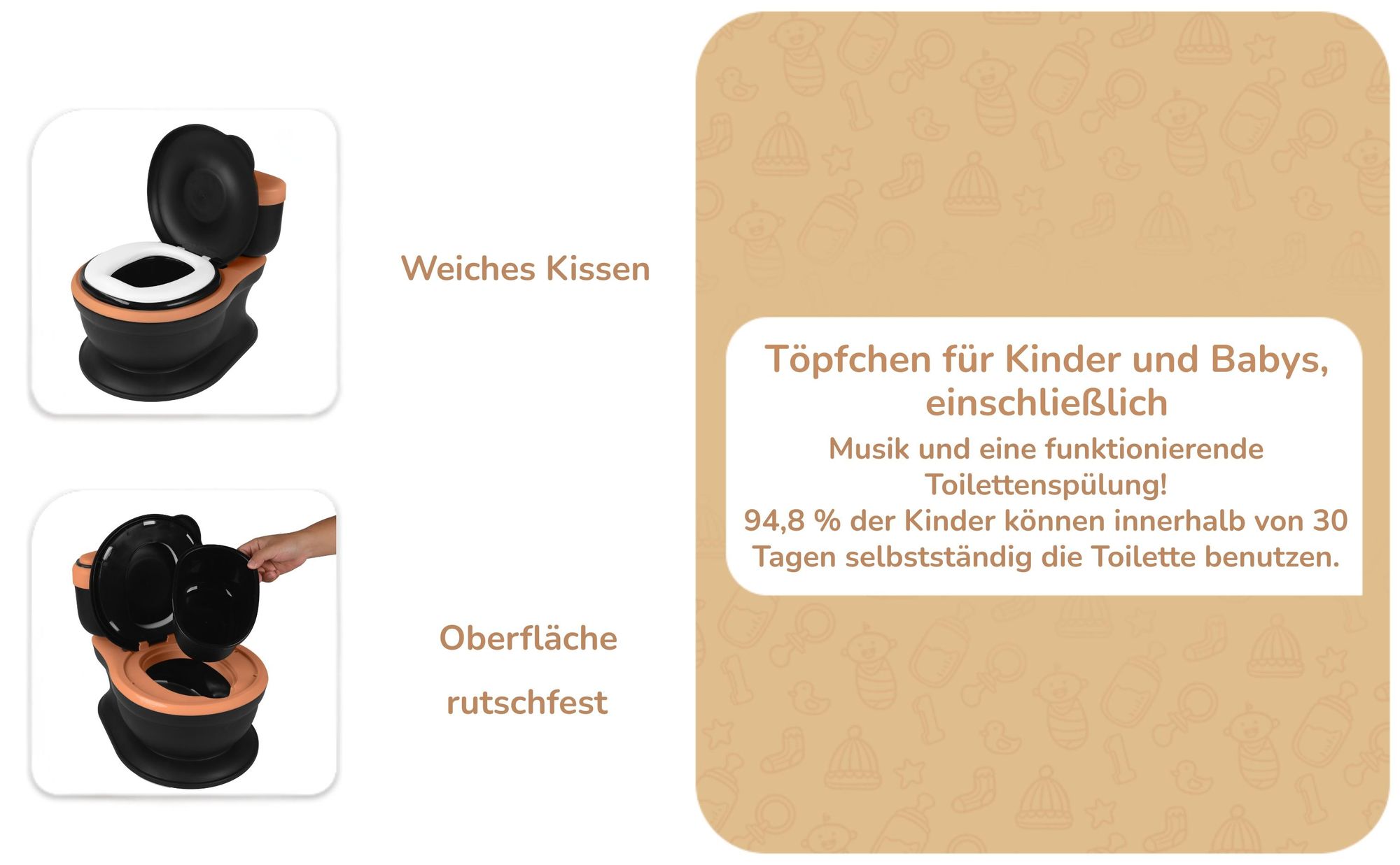 Twinky® Töpfchen für Kinder und Baby – 3-in-1 Toilettentrainer mit Musik- und Spültaste – Toilettensitz mit Deckel und WC-Rollenhalter