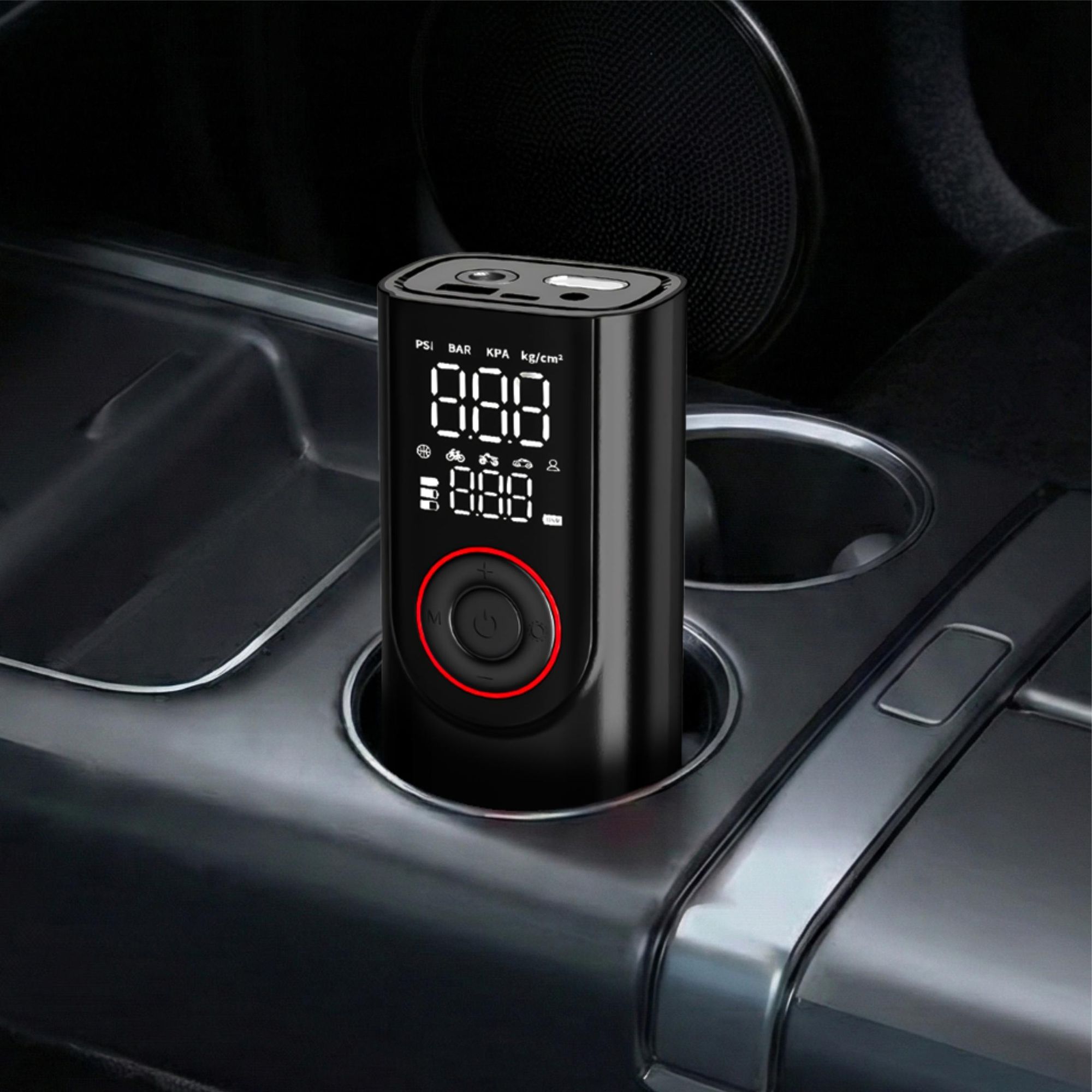 EVI TECH AirSync PRO Akku Kompressor 12 Bar Elektrische Luftpumpe 7500mAh Powerbank USB-C + 12V Kfz-Kabel für Auto Motorrad Fahrrad Tragbar Schwarz
