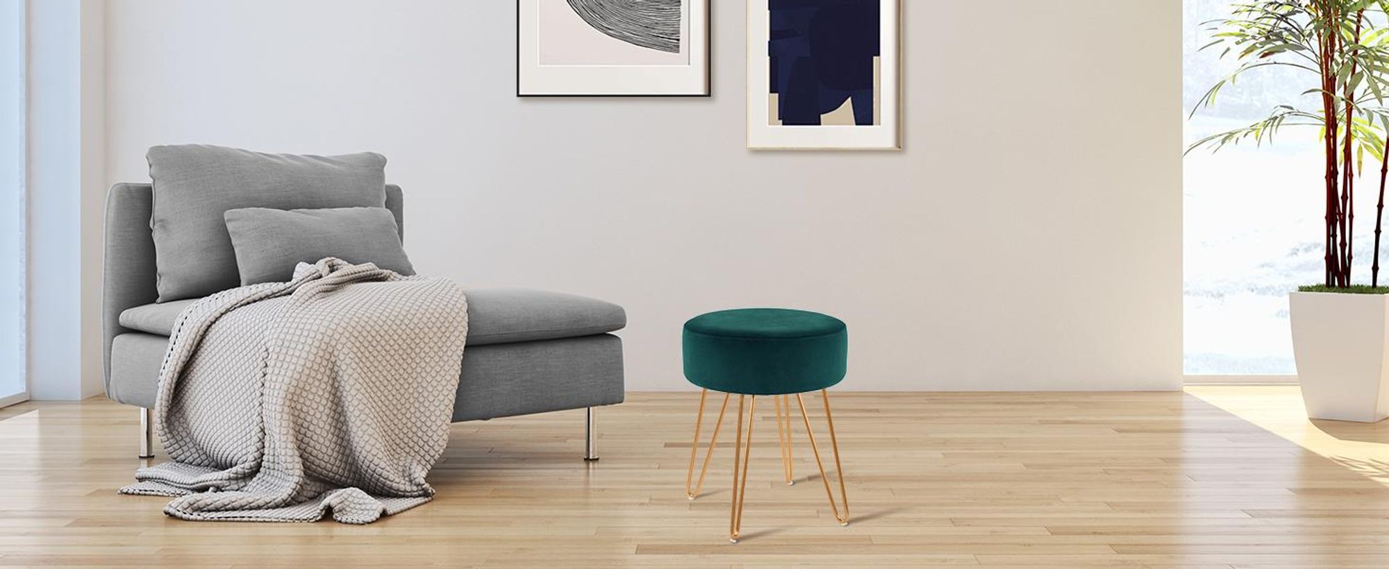 Duhome Sitzhocker Rund Polsterhocker aus Samt Hocker Schminktisch mit Metallbeine, Grün