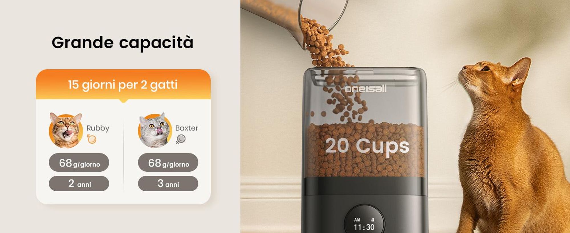 Katzen-Futterautomat Oneisall Kabellos mit APP-Steuerung, 3L ein Nafp/5L zwei Näpfe