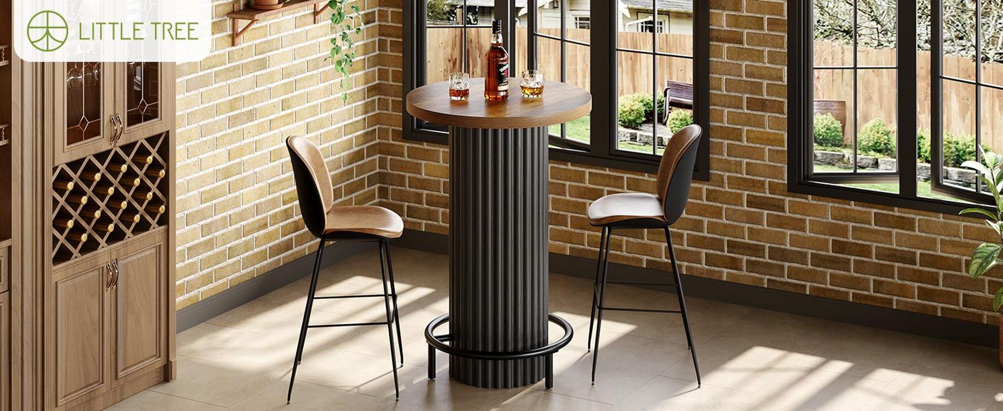 Tribesigns Runder Bartisch, 100 cm hoch, Bistrotisch aus Holz mit Metallfußstütze, Kleiner Stehtisch für Essbereich, Café, Wohnung, Balkon (nur Tisch)