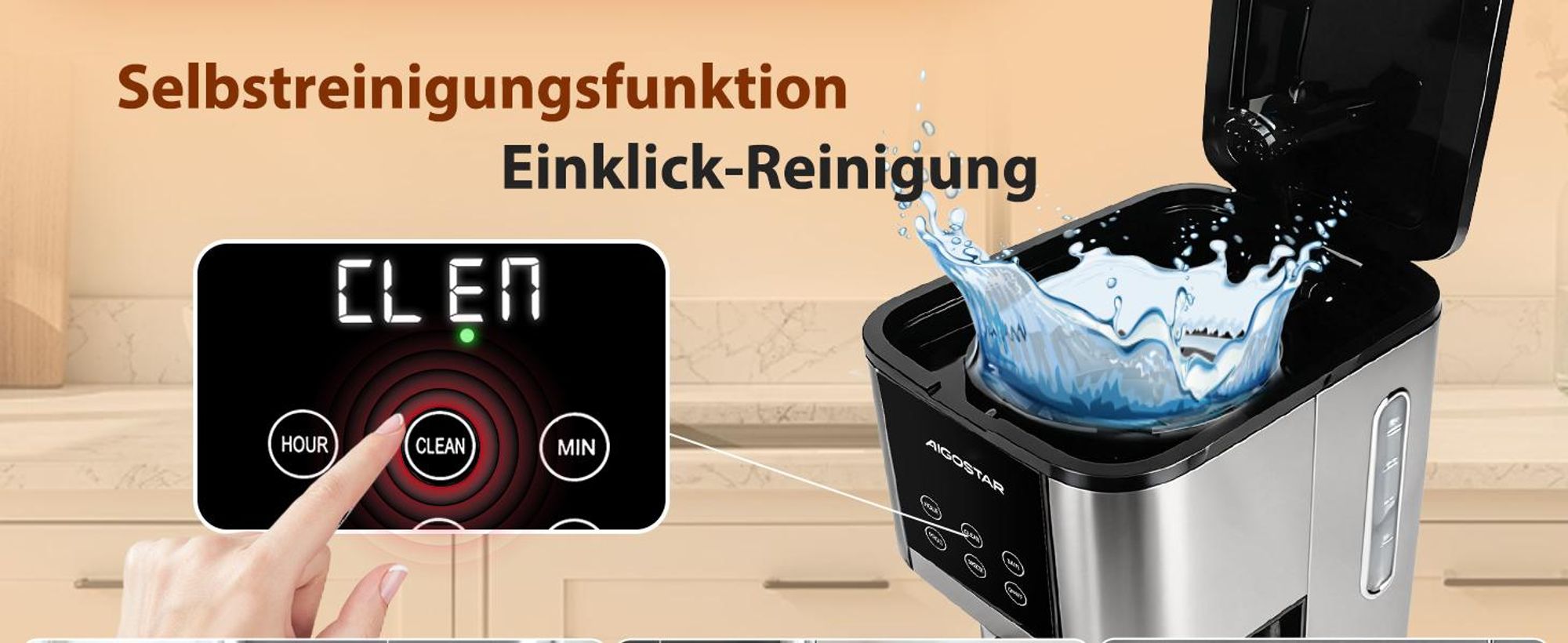 Aigostar - Programmierbar Edelstahl Filterkaffeemaschine, 24h, 1,5L, 1000W, LCD-Display, 14-Tassen