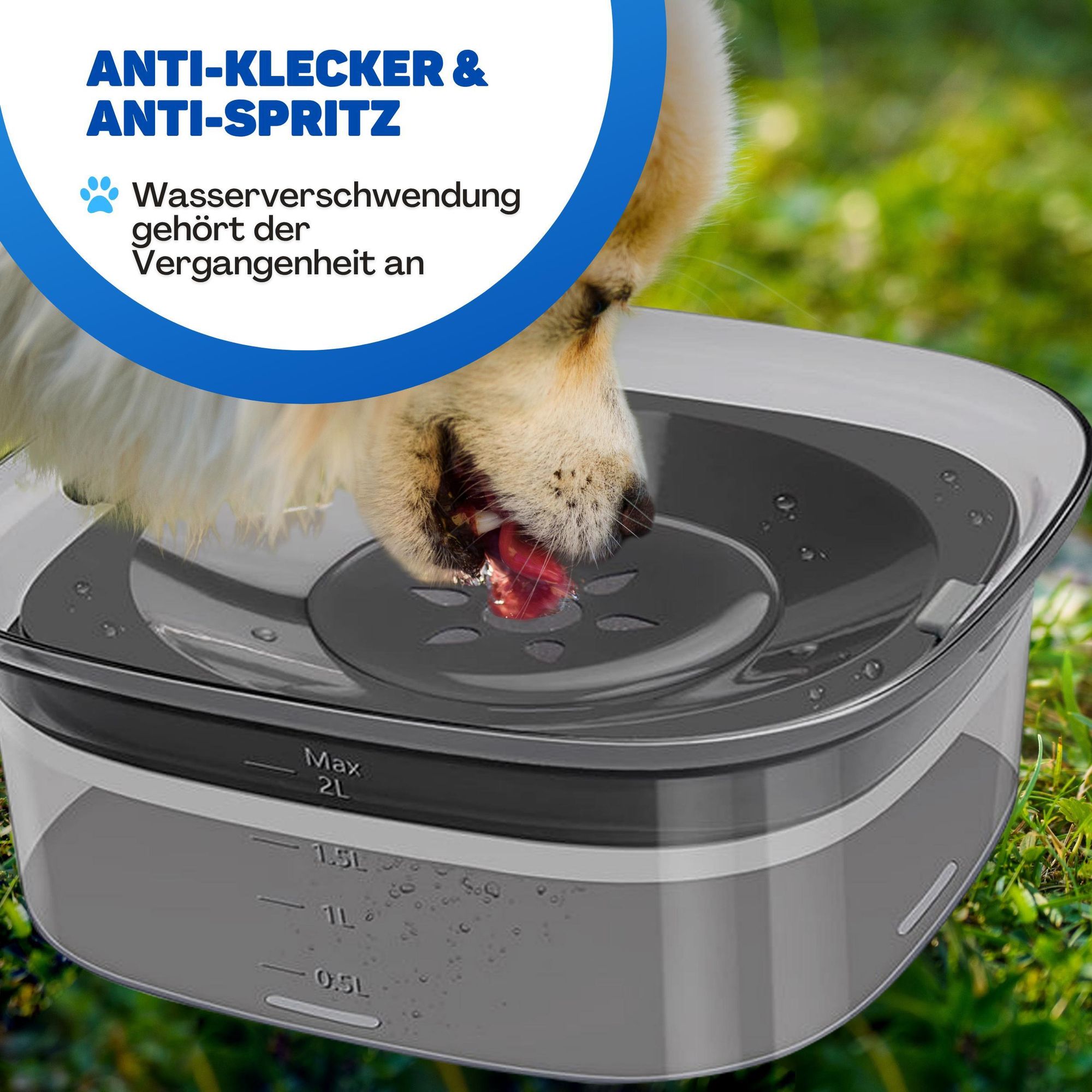 Vulpes Goods Wassernapf für Hunde, 2L Auslaufsicher Trinknapf Reisenapf, rutschfest Katzen Hund Haustiere Hundenapf Anti-Schwapp Wasserspender für Haustier