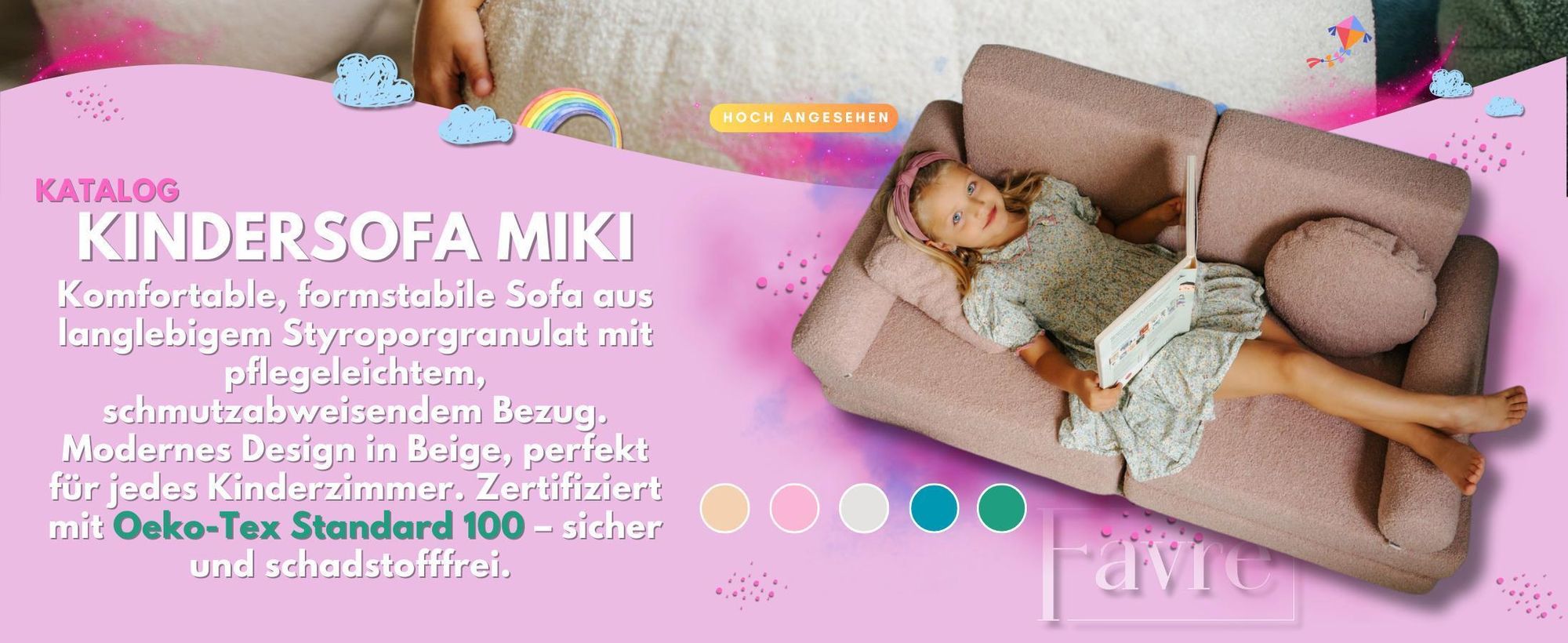 Kindersessel mit Hocker – Weicher Mini-Fauteuil, ergonomisch & mobil, für Kinderzimmer 40x45x35 cm + 25x25x15 cm - Beige