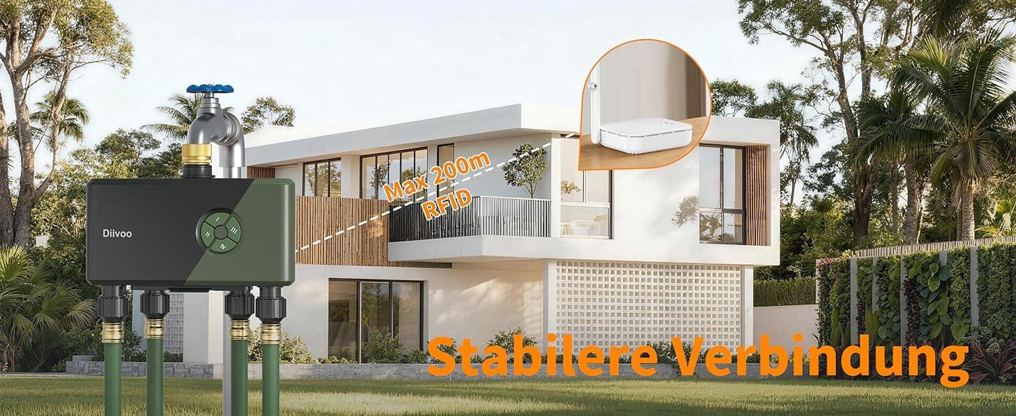 Diivoo WLAN Bewässerungscomputer 4 Ausgänge Wasserzeitschaltuhr Gartenbewässerungssystem
